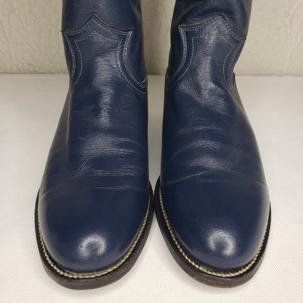 JUSTIN Blue Leather Roper Cowboy Boots Womens Size 6.5 B Vintage L3744 Made USA - Picture 2 of 14